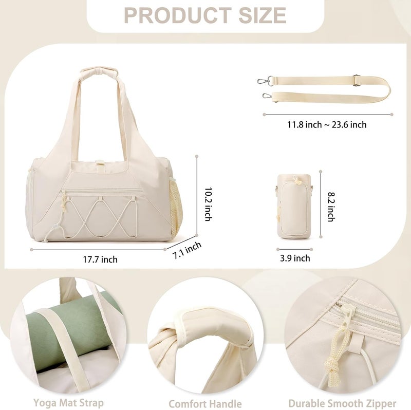 FULONEEI Gym Bag for Women, Yoga Mat Bag with Shoe Compartment and Wet Pocket, Sport Yoga Gym Bag with Yoga Strap, Carryall Yoga Tote Bag - Image 3